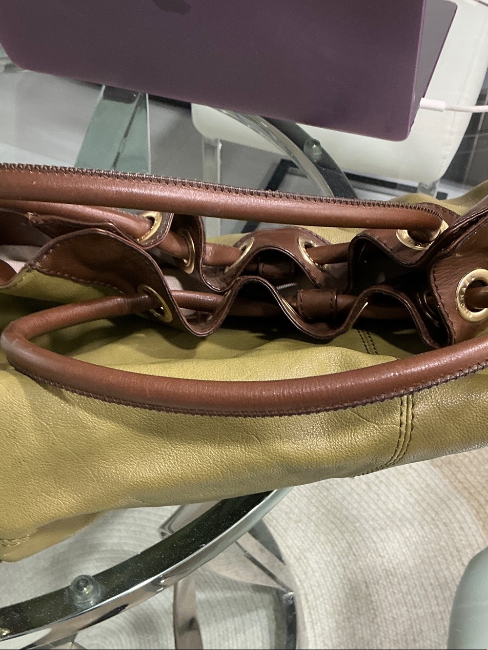 Michael Kors Olive and Brown Drawstring Shoulder Tote - Picture 13 of 13